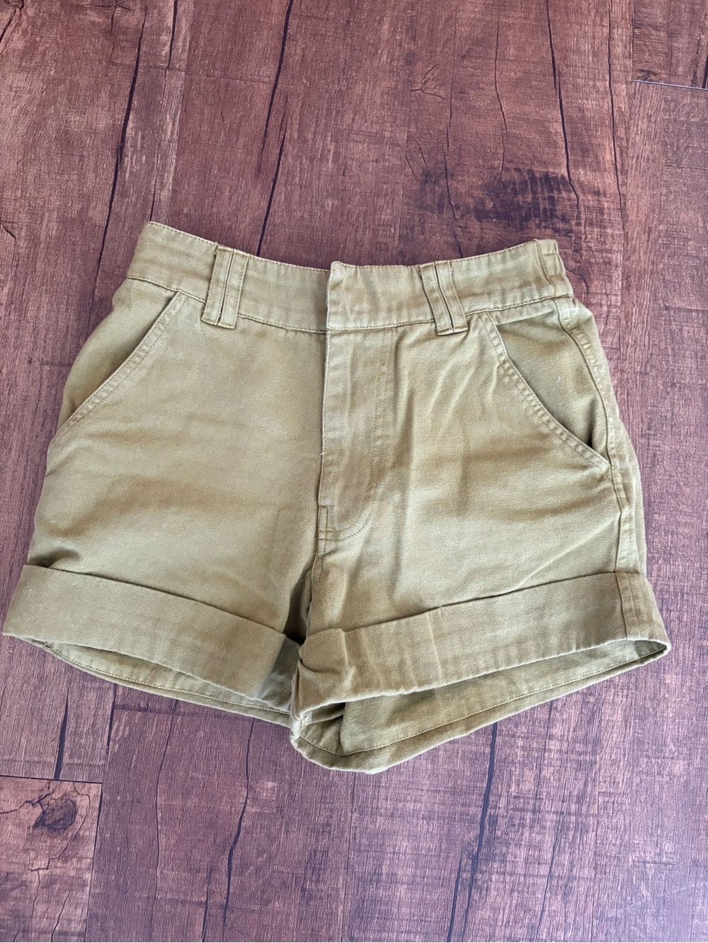 River Island Olive Green Cuffed High-Rise Shorts